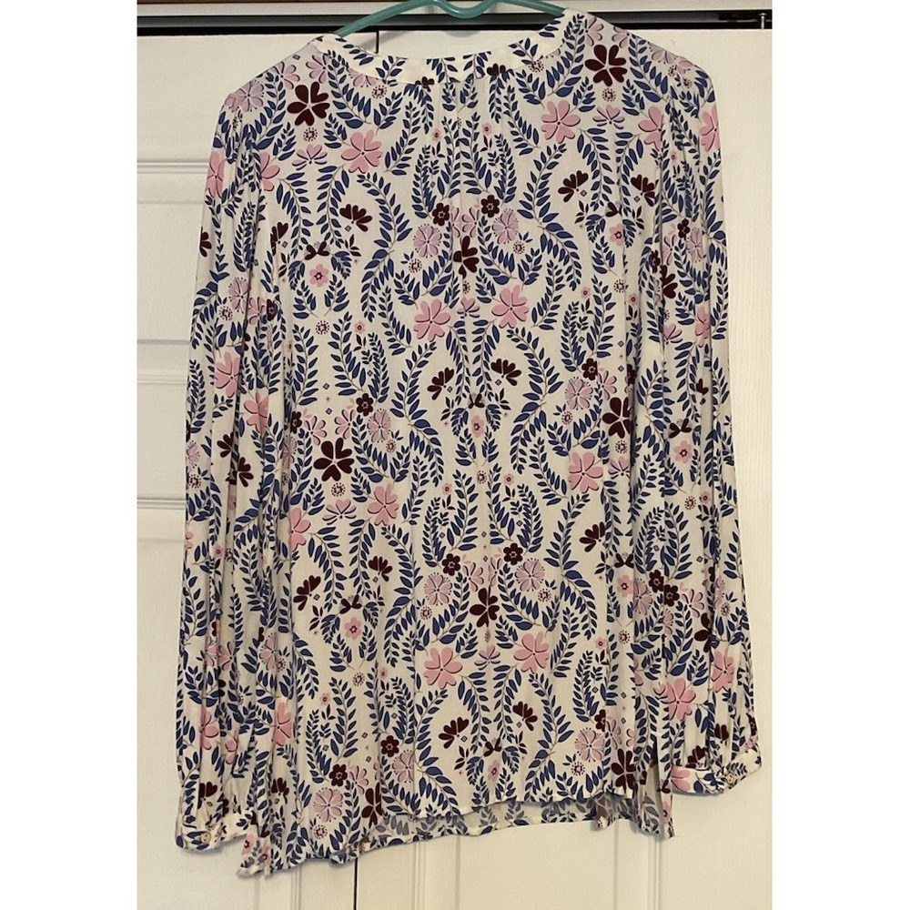Talbots White Pink Blue Maroon Floral Long Sleeve Blouse Top Size Large - Picture 2 of 2